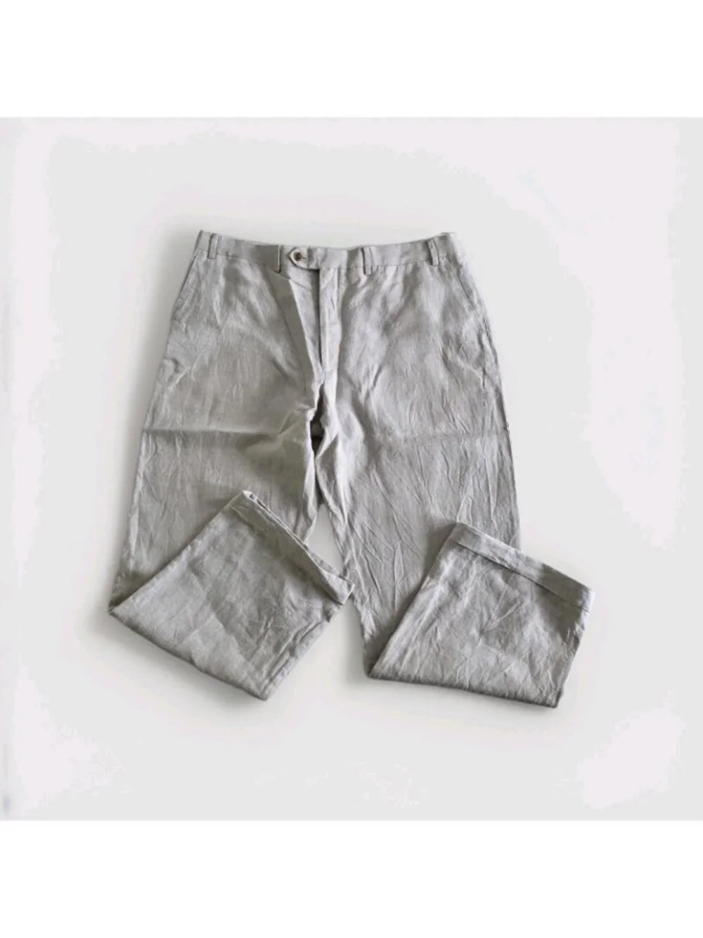 Calvin Klein Linen Pants Men 38 Regular Oatmeal Gray Straight Coastal Cruisewear